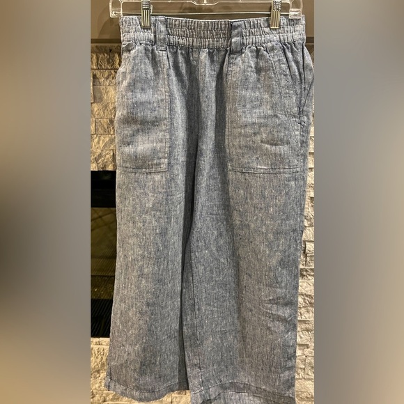 Lands' End size 6P Blue Linen Mid rise capri straight pants - Picture 1 of 11